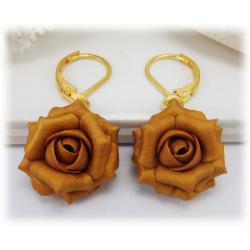 Metallic Gold Rose Drop Earrings