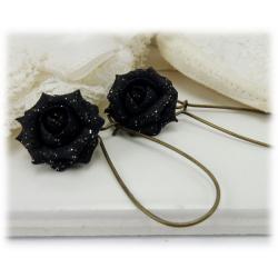 Black Rose Glitter Drop Earrings