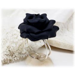 Large Black Rose Adjustable Ring
