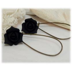 Black Rosebud Drop Earrings