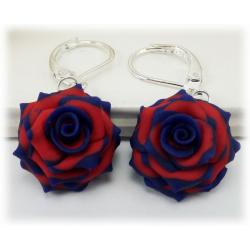 Blue Tipped Red Rose Earrings