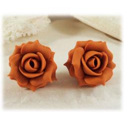 Orange Burnt Rose Stud Earrings