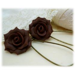 Brown Chocolate Rose Drop Earrings
