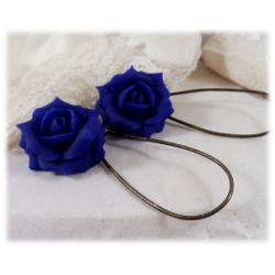 Blue Cobalt Rose Drop Earrings