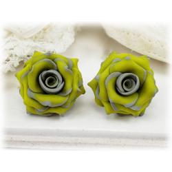Gray Yellow Rose Earrings stud