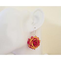 Large Variegated Rose Dangle Earrings