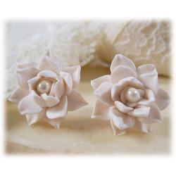 White Lotus Pearl Stud Earrings