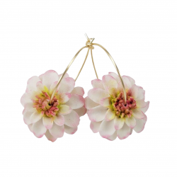 Natural White Pink Dahlia Hoop Earrings
