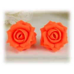 Neon Orange Rose Stud Earrings