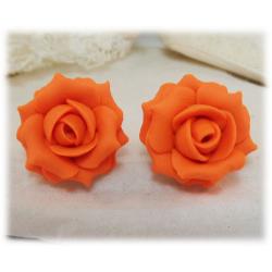 Orange Rose Stud Earrings