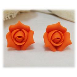Orange Rosebud Stud Earrings
