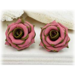 Olive Tipped Pink Rose Stud Earrings