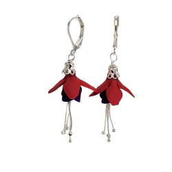 Purple Red Fuchsia Flower Earrings
