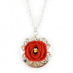 Red Poppy Silver Tone Locket Necklace