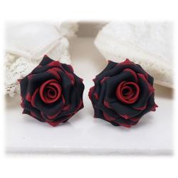 Red Tipped Black Rose Stud Earrings