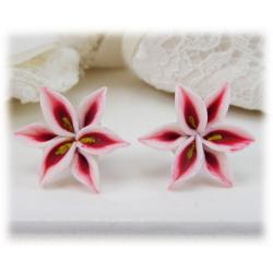 White Red Lily Stud Earrings