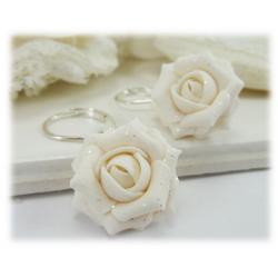 White Rose Glitter Drop Earrings